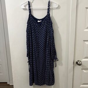 Navy Patterned Cold Shoulder Dress